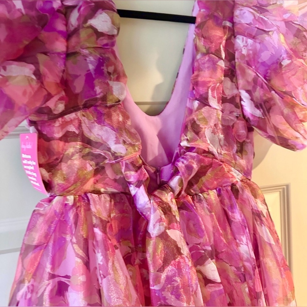 NWT BUDDY LOVE Hollis Puff sleeve mini dress Sz M in off to paradise color - Picture 7 of 10